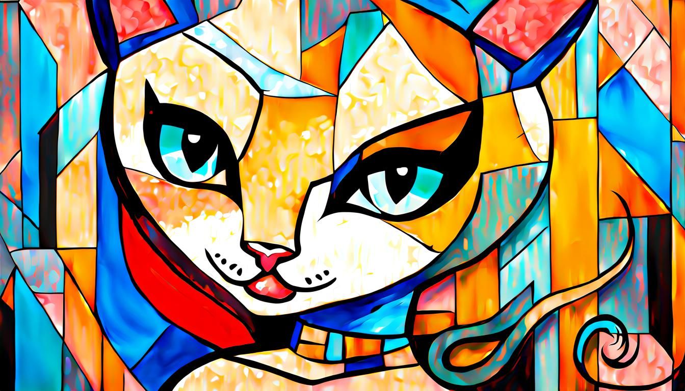 Kawaii Cat-Woman in Cubist Acrylic Style