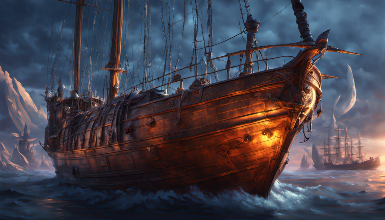 Epic Fantasy Sailboat with Glowing Protective Runes