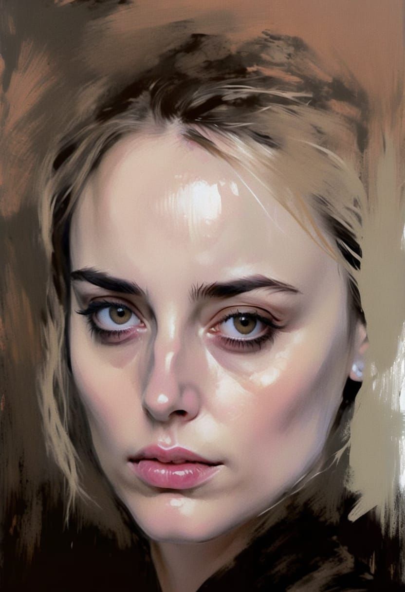 Elegant Goth Girl Portrait in Impasto Style