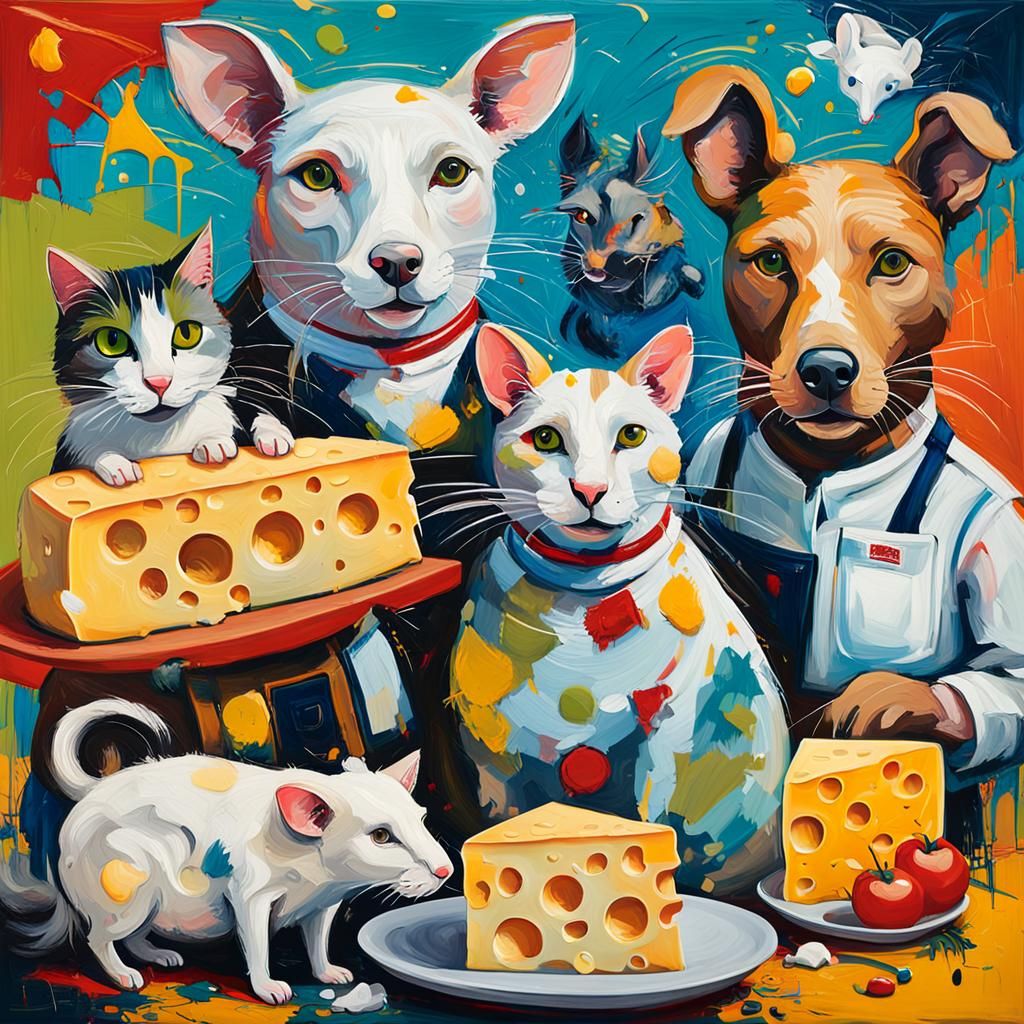 Abstract Expressionist Gathering Around Cheese