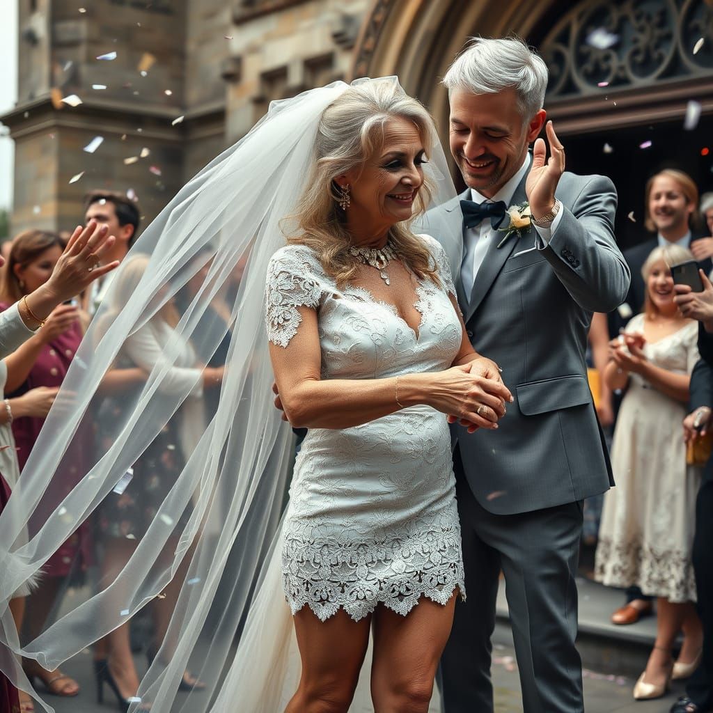 Elderly Transvestite Wedding with Confetti, Hyperrealistic S...