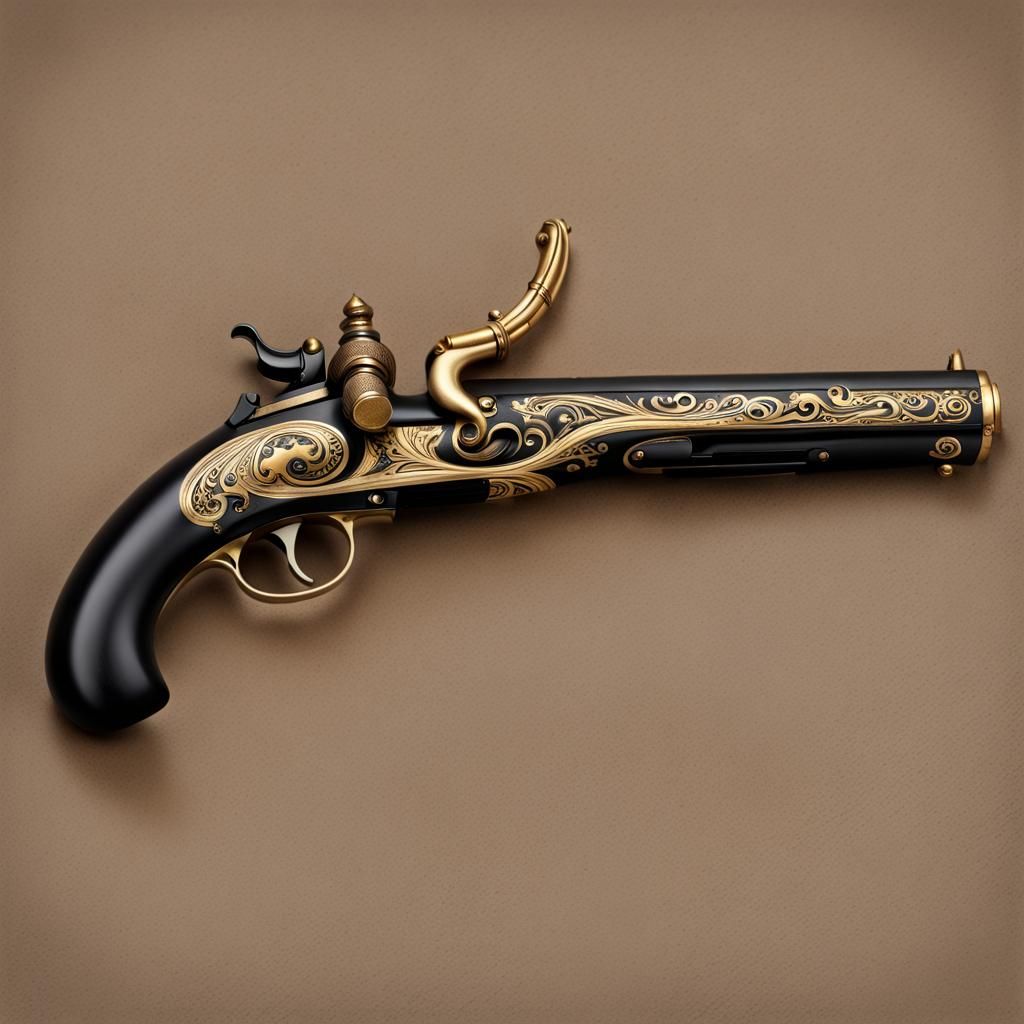 Ornate Gothic Flintlock Pistol with Engravings