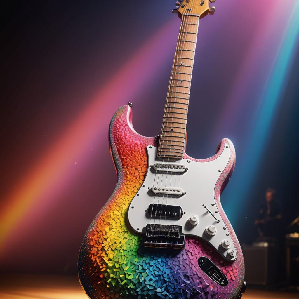 Electric Guitar Made Of Colored Pencils On Stage