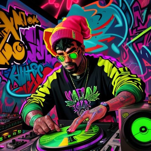 Rapstar Smoking Marijuana in Graffiti Street Art