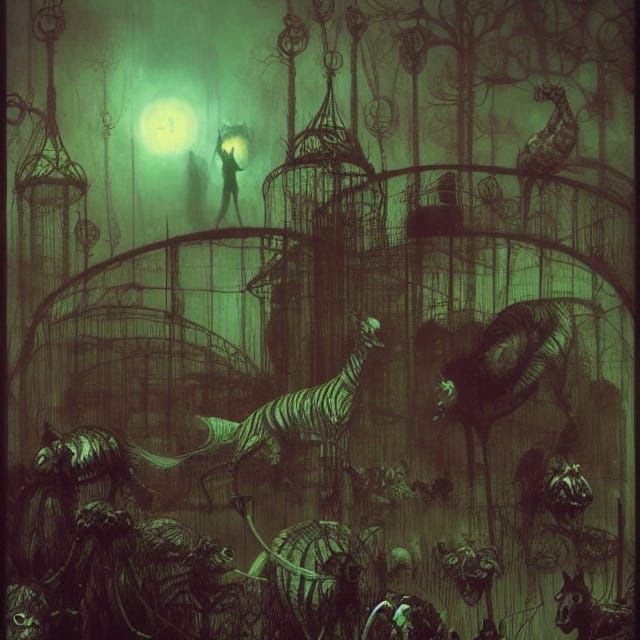Gothic Steampunk Night Zoo: A Fantasy Illustration