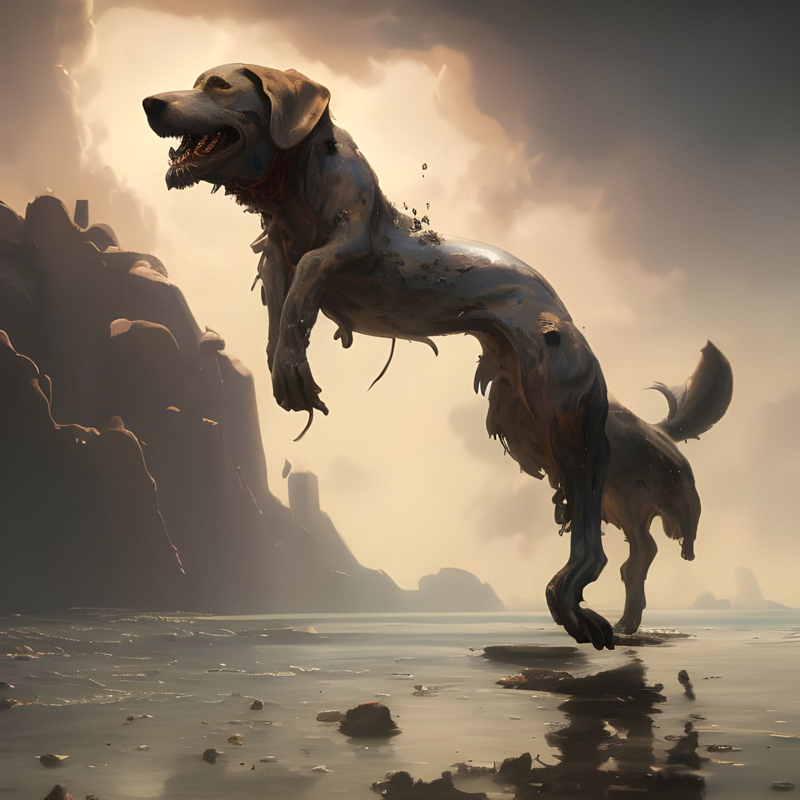 Surreal Melting Hound in Oil, Dali Style