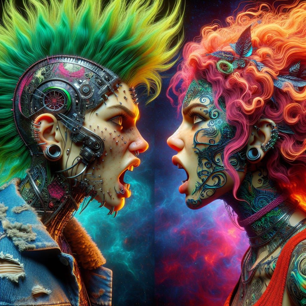 Punk and Rave Girls Face Off in Cyberpunk Style