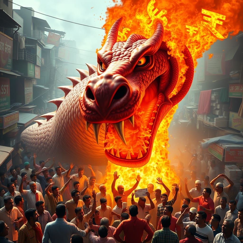 GST Dragon Unleashes Rupee Flames in Indian Marketplace