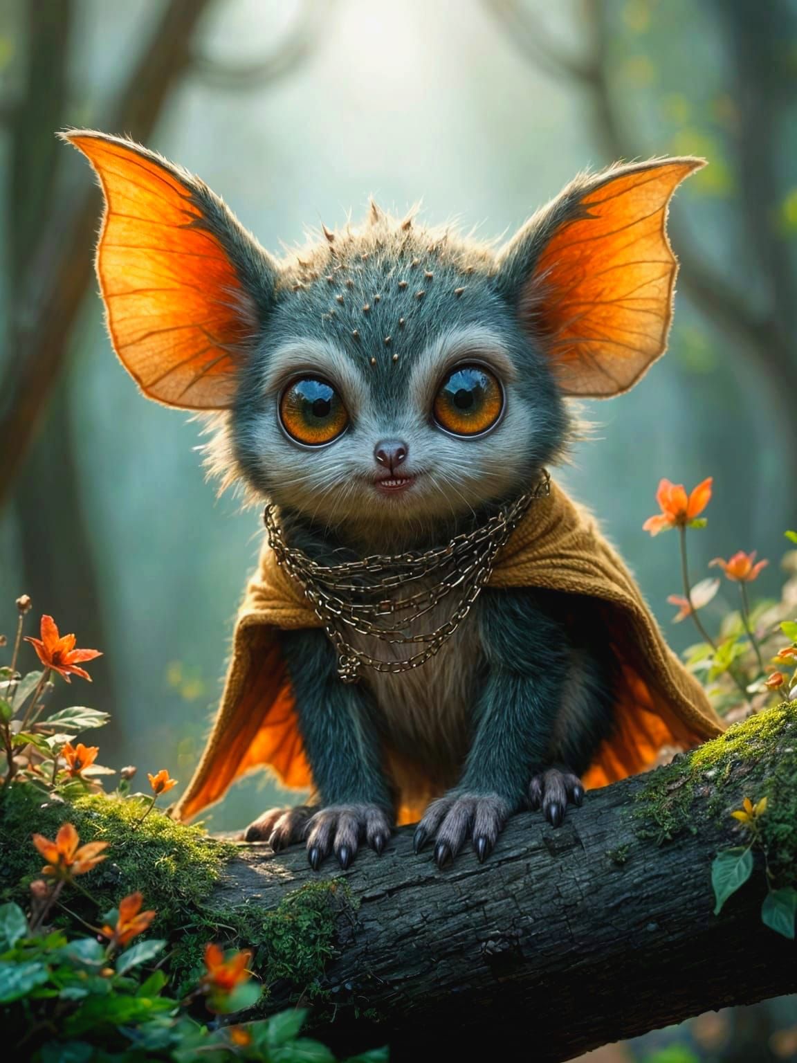 Chibi Spider-Bat Cub Portrait in Fantasy Dungeon