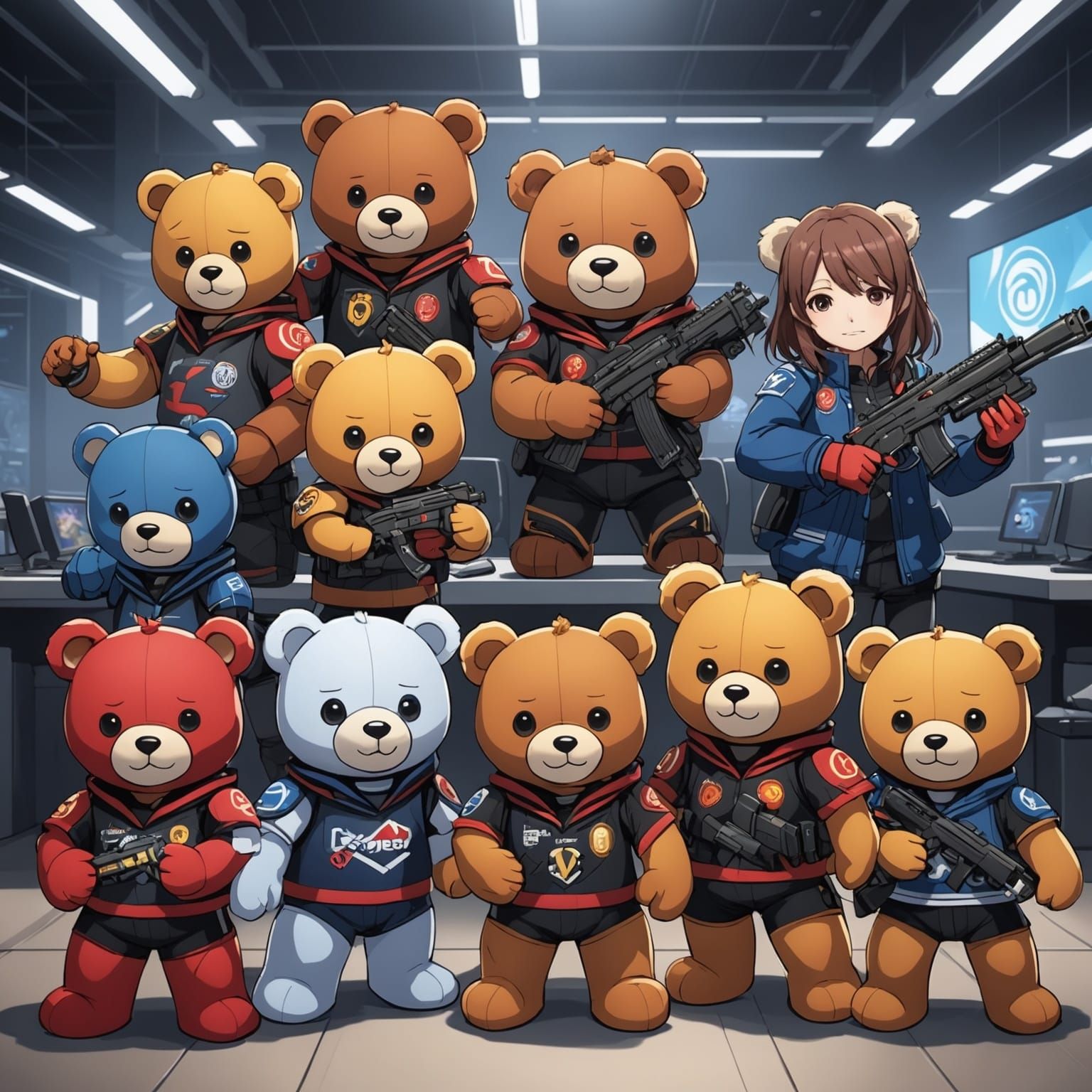 Teddy Bear Esports Team in Anime Style