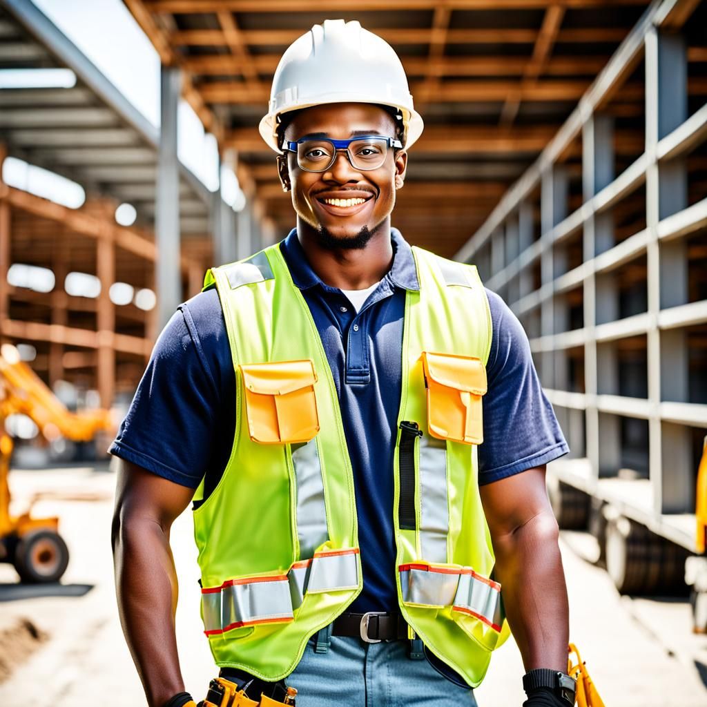 Stylized Construction Worker with Toolbox and Safety Gear
