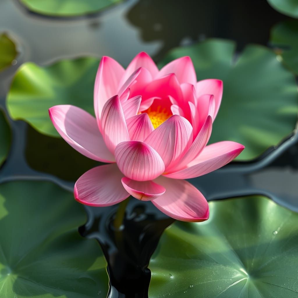 A pink lotus flower in a pond that keeps unfolding his leaves