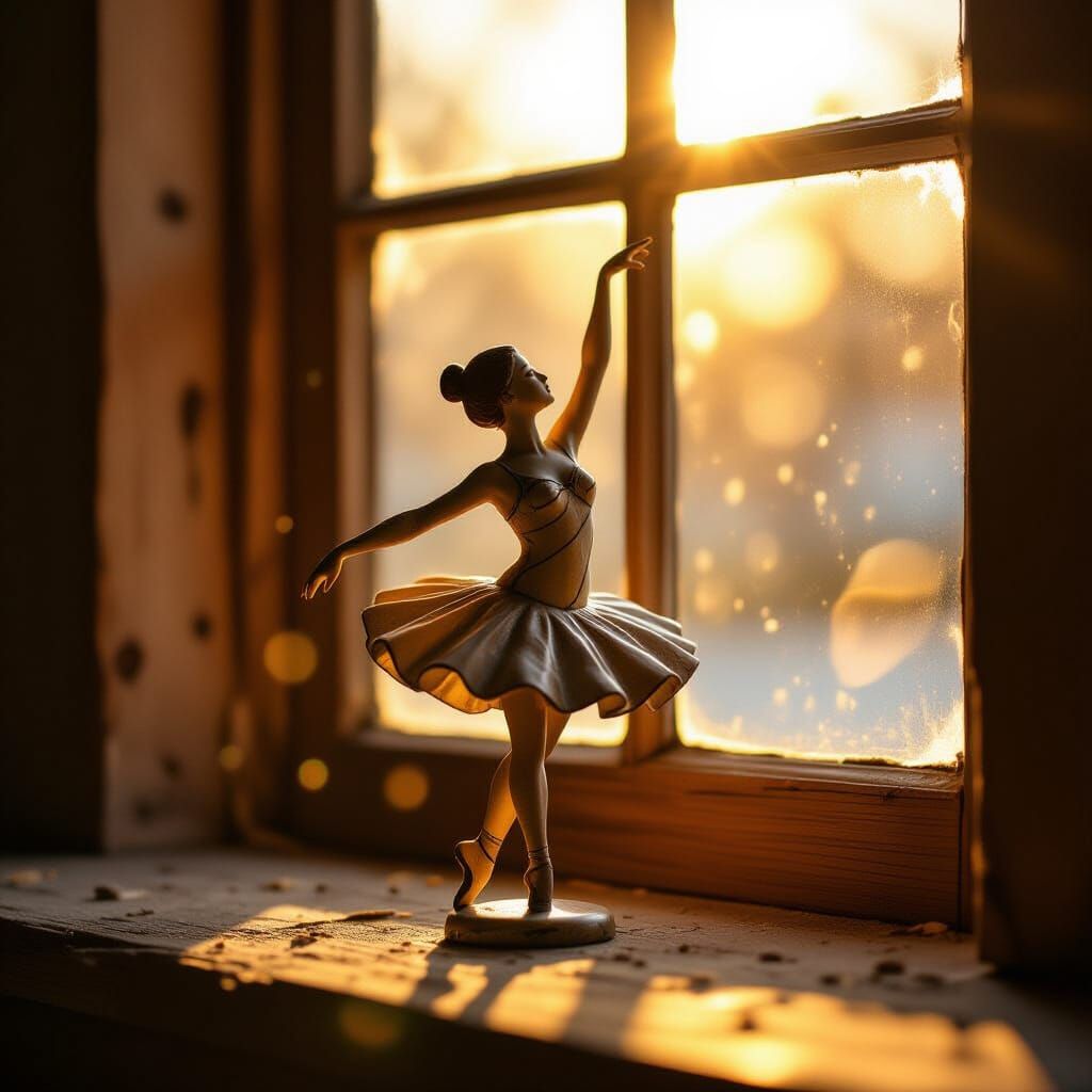 Weathered Dancer Figurine in Golden Hour Sunlight