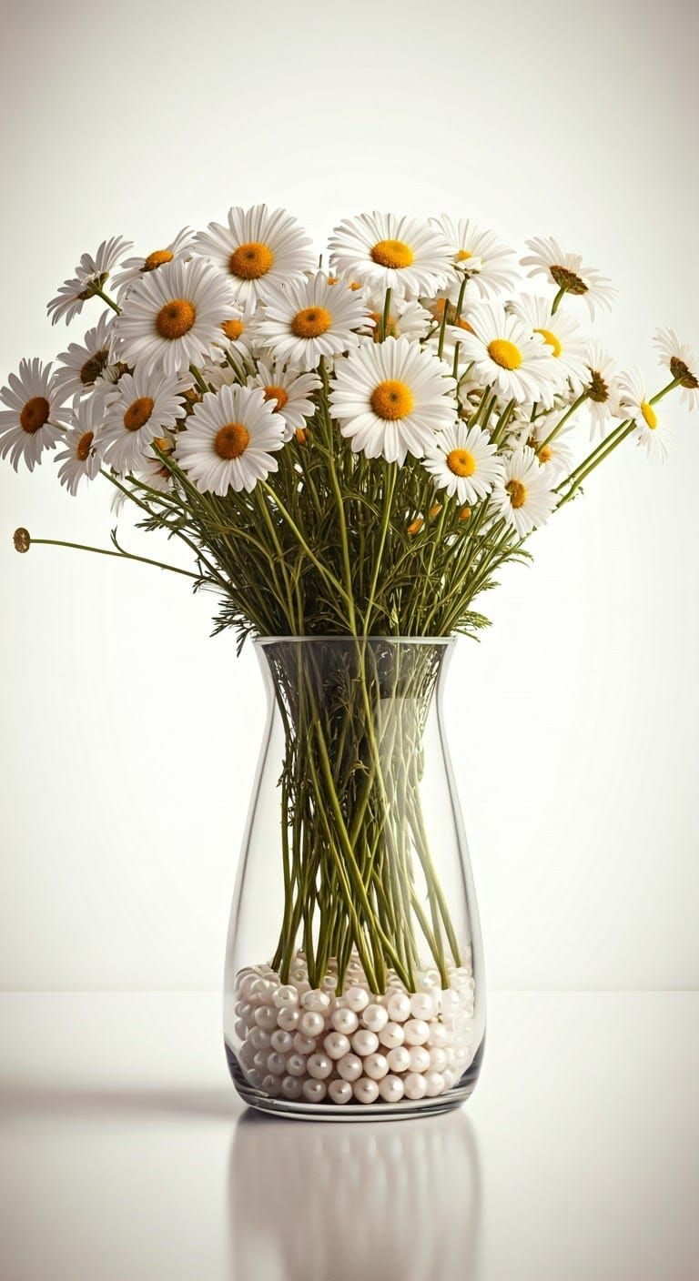 Serene Glass Vase with White Daisies in Cinematic Film Still