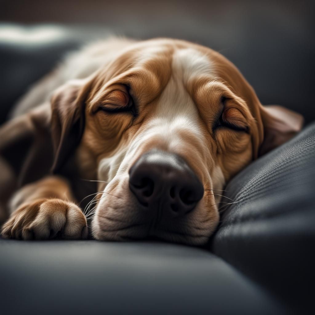 Dog Sleeping with Ears Up: Hyperrealistic Detail