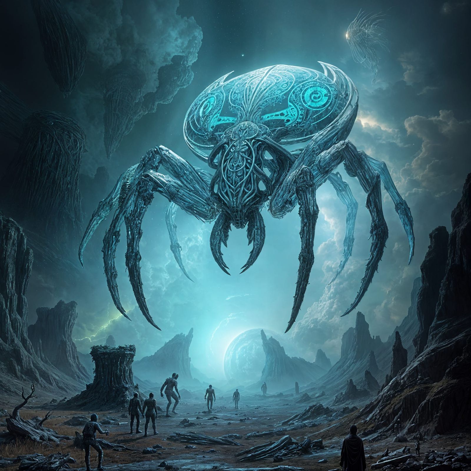 Bioluminescent Alien Arachnid Descends on Desolate World