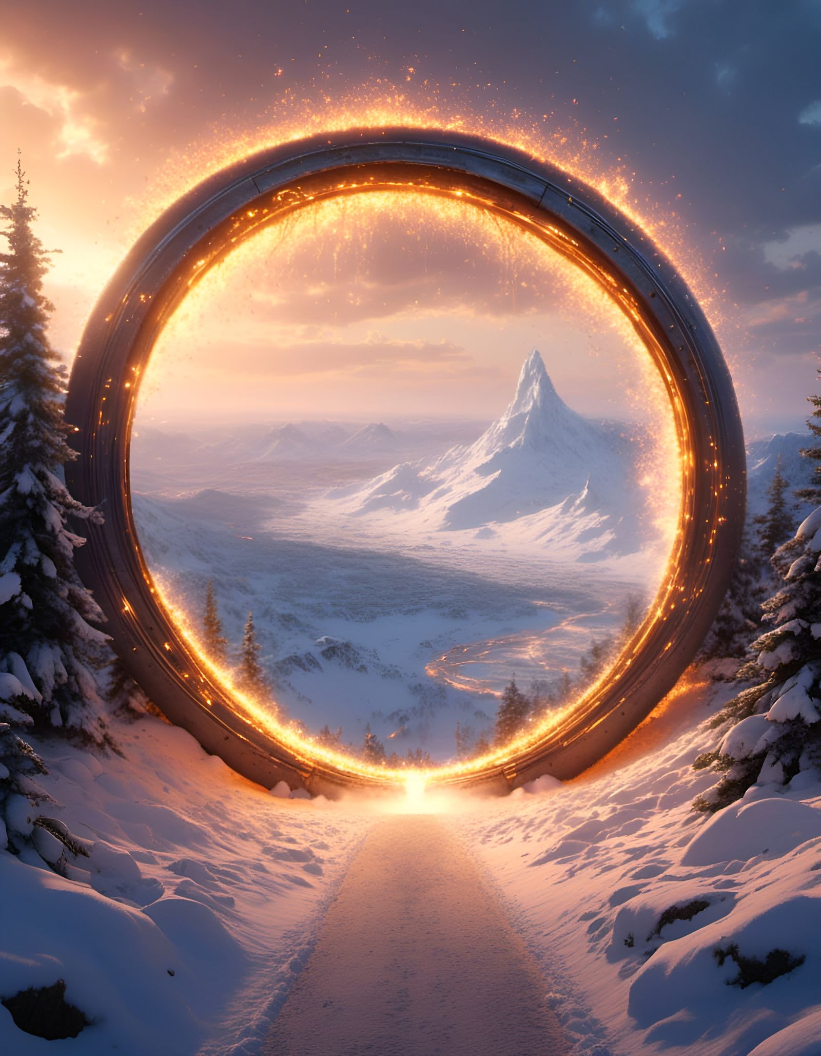 Sparkling Magic Portal to Snowy Plains, Ghibli Style
