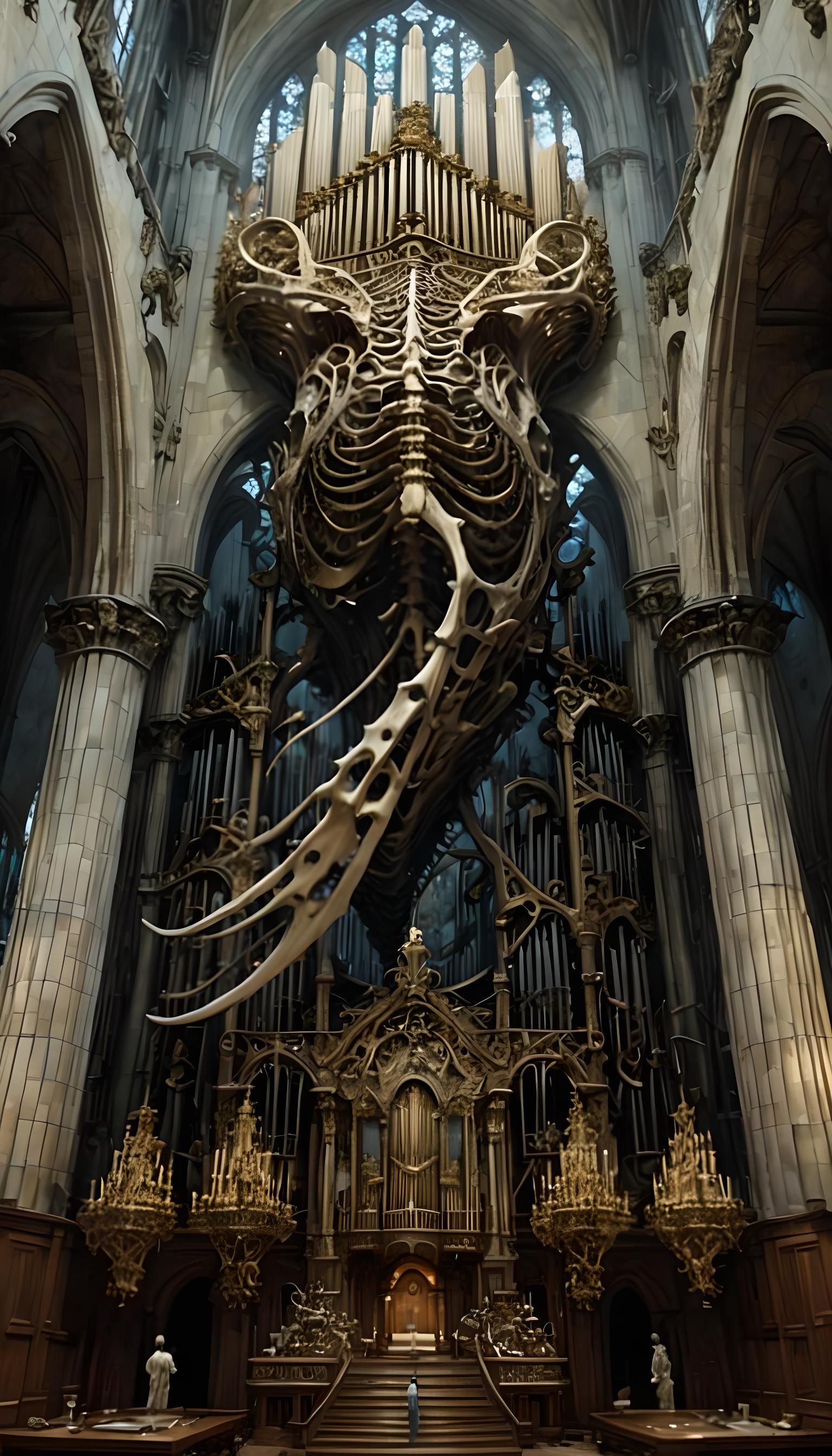 Divine Whale Skeleton in Hyperdetailed Horror Style