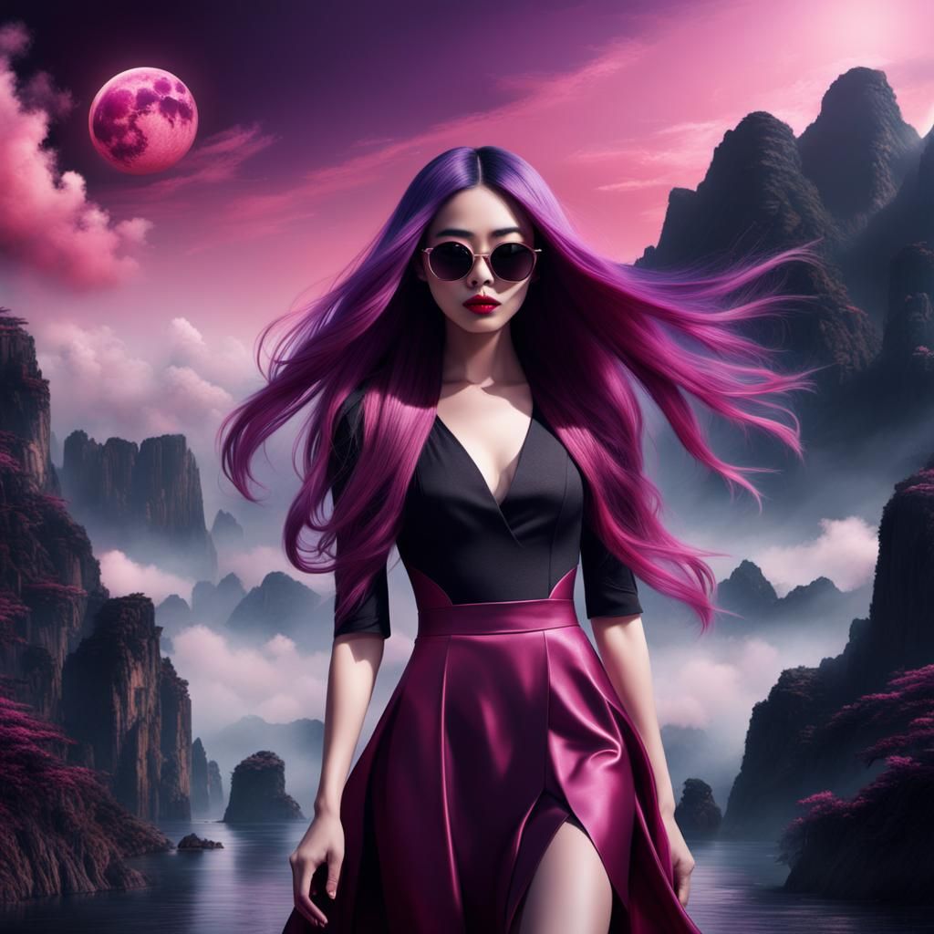 Young Woman with Purple Hair in Digital Painting