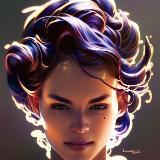 Detailed Portrait of Smiling Person in Art Nouveau Style