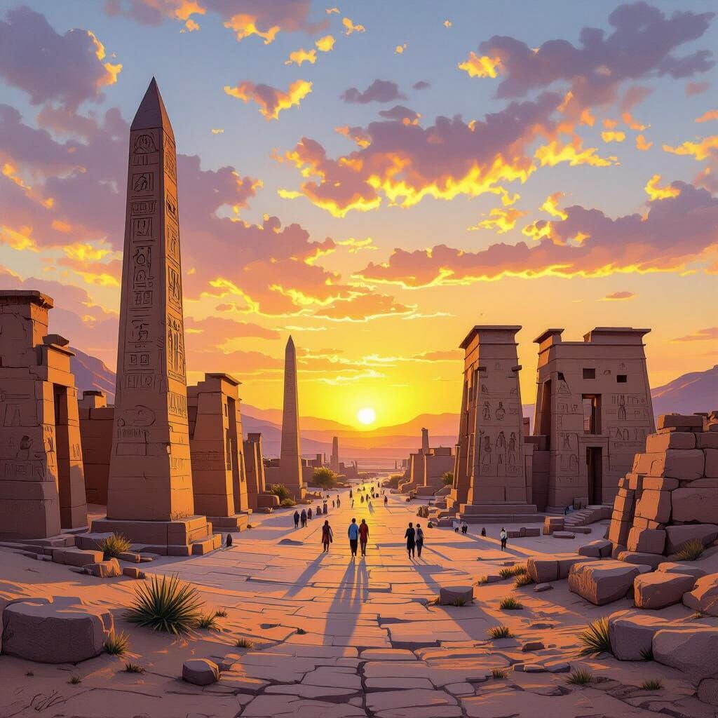 Golden Hour Sunset Over Ancient Luxor Temples