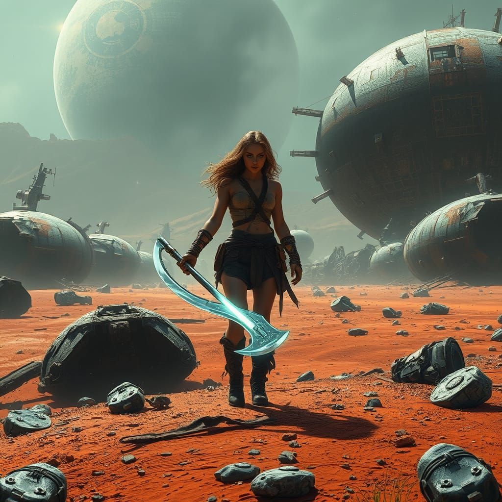 Muscular Barbarian Explores Spaceship Graveyard