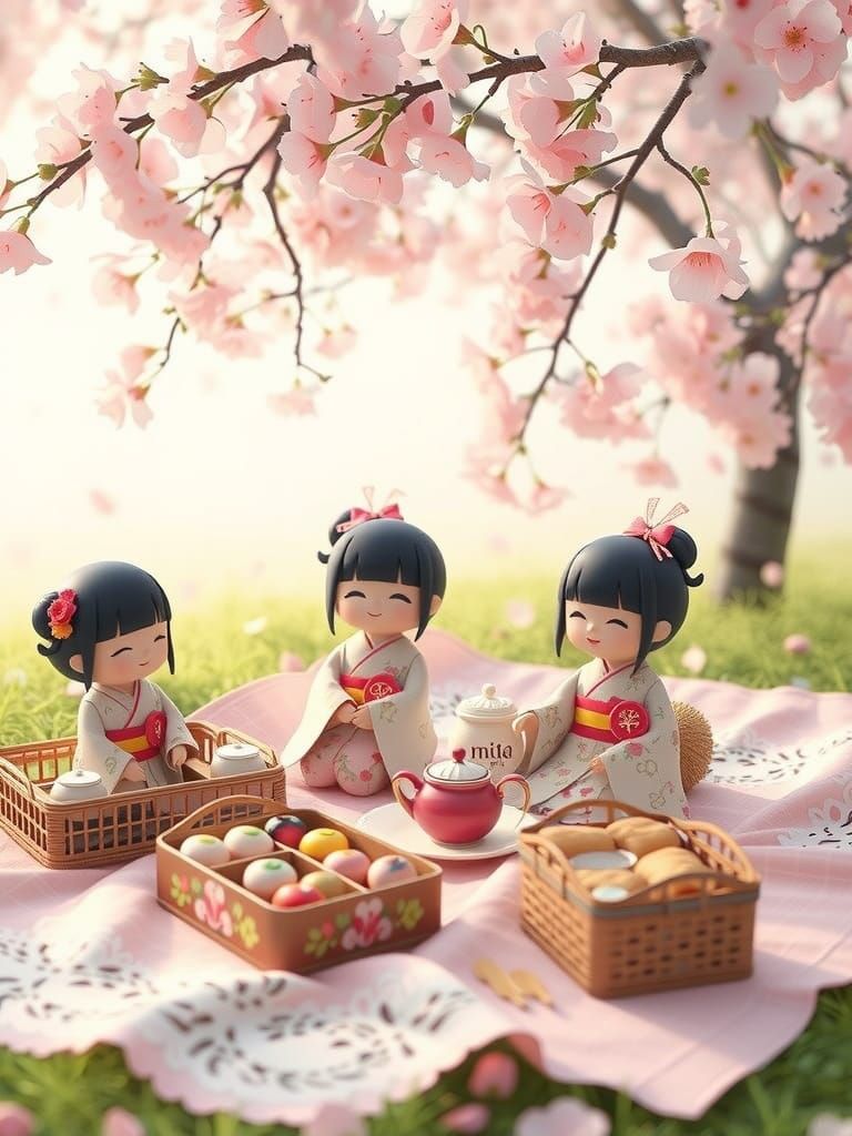 Cherry Blossom Picnic with Bento Boxes, Anime Style