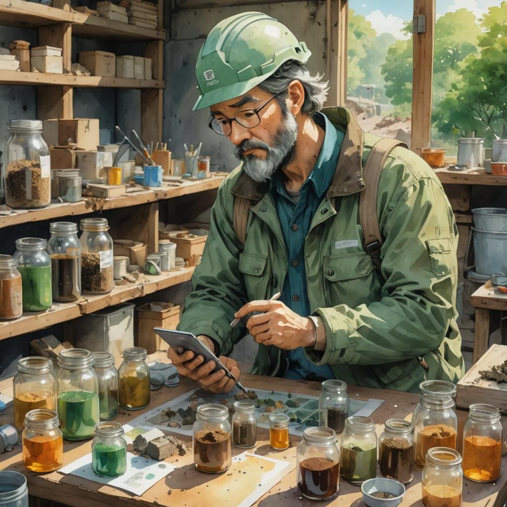 Geologist at Construction Site in Anime Style