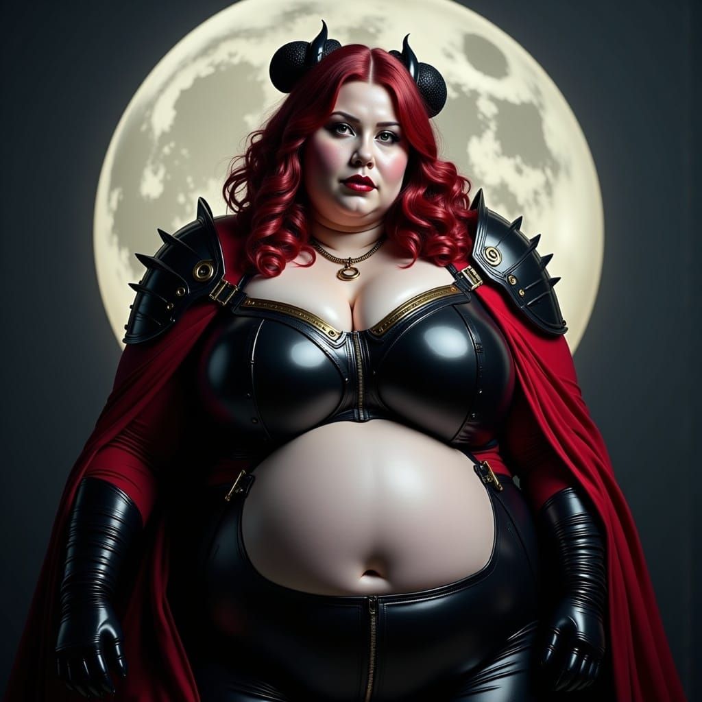 Curvaceous Warrior in Red and Black Armor