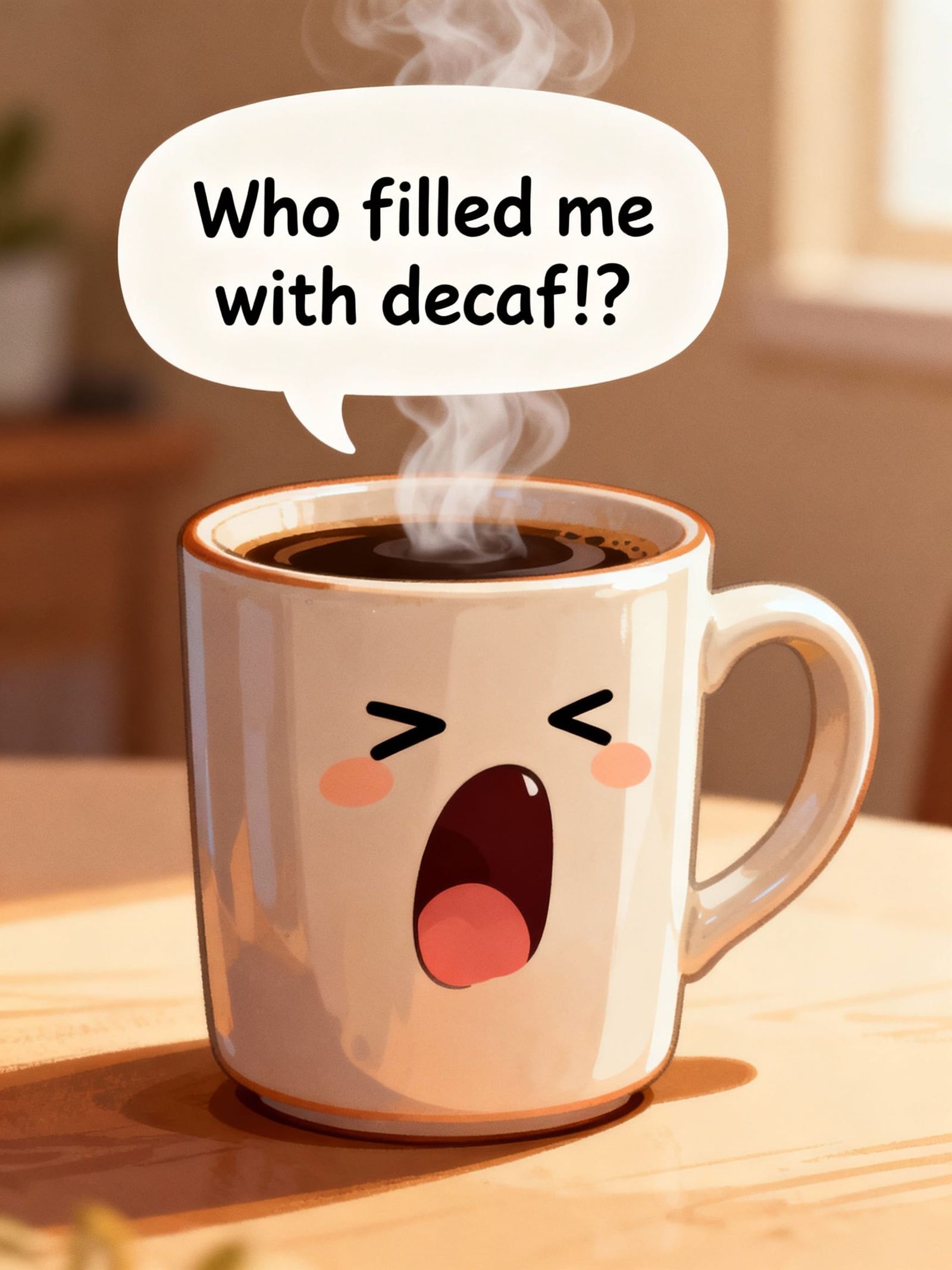 Yawning Coffee Mug Complains About Decaf