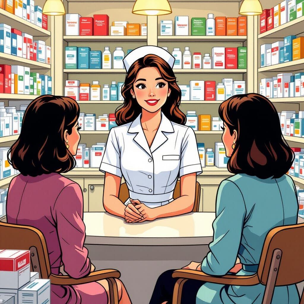 Nurse in Pharmacy - Comic Illustration