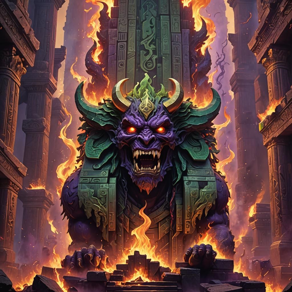 Cassette Tape Demon Rising from Flames