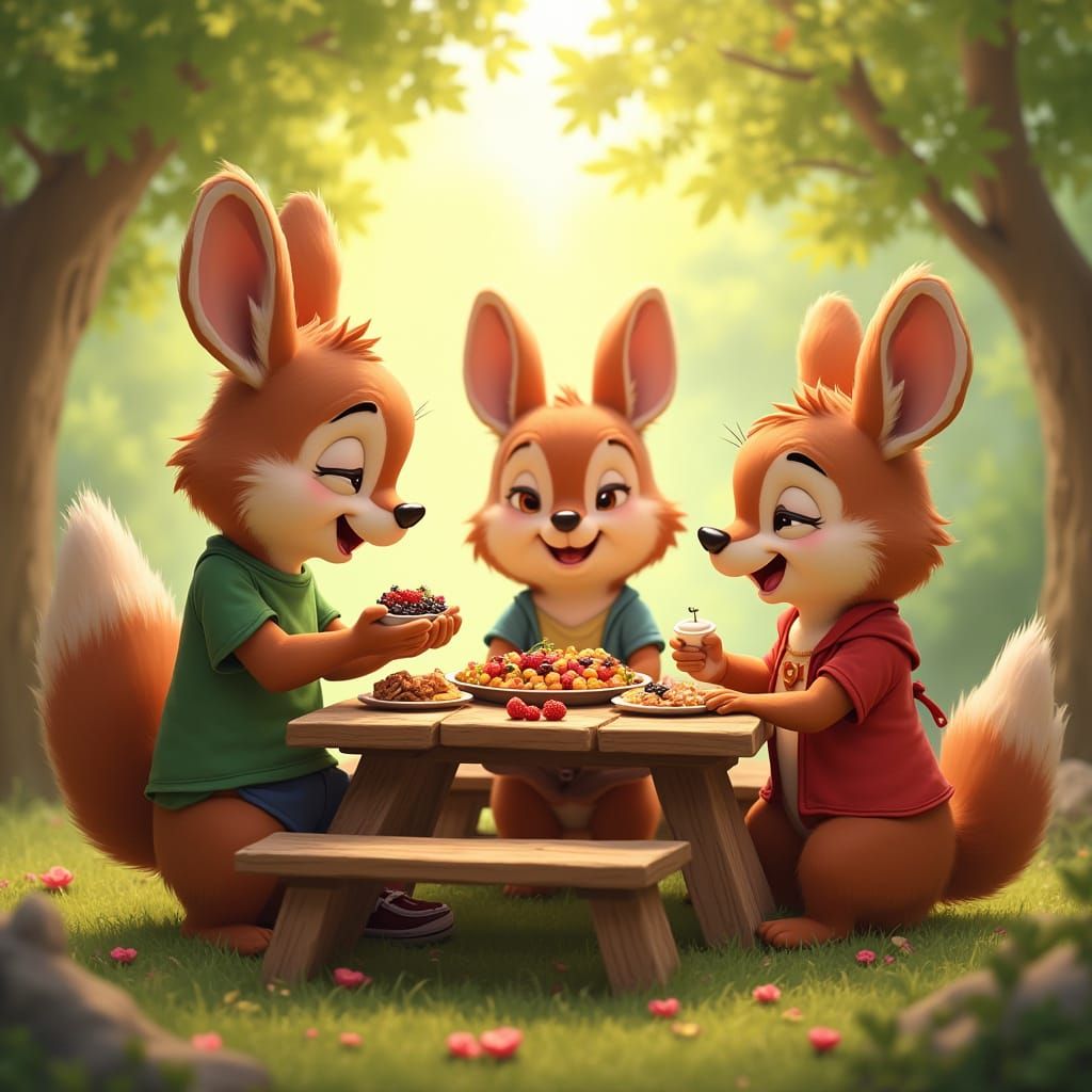 Woodland Friends Enjoy a Colorful Picnic