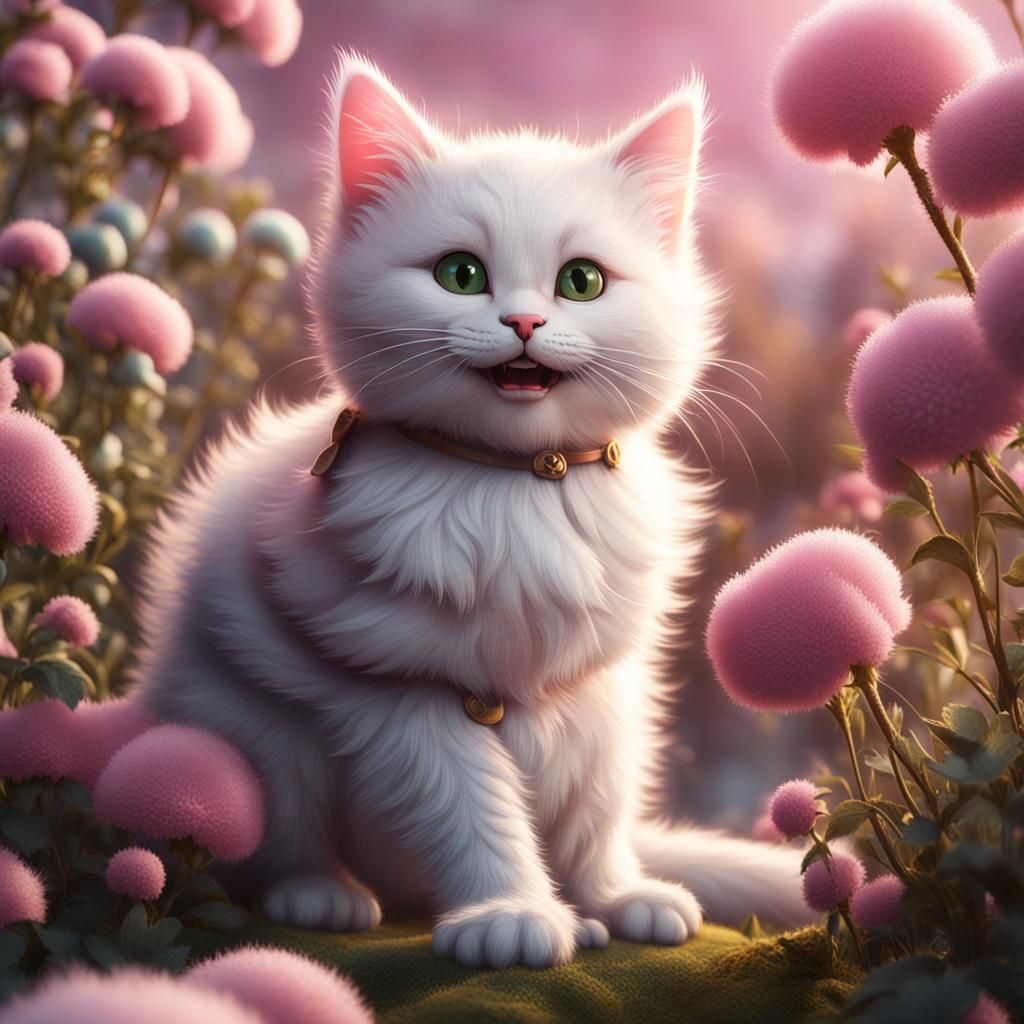 Two Cute Cats with Pink and White Fur