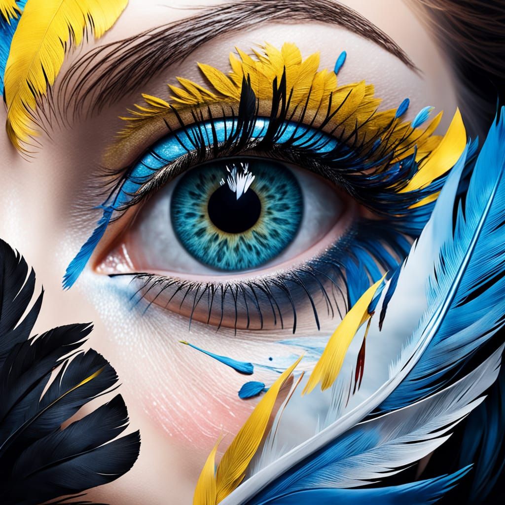 Striking Eye Portrait with Feather in Photorealistic Style