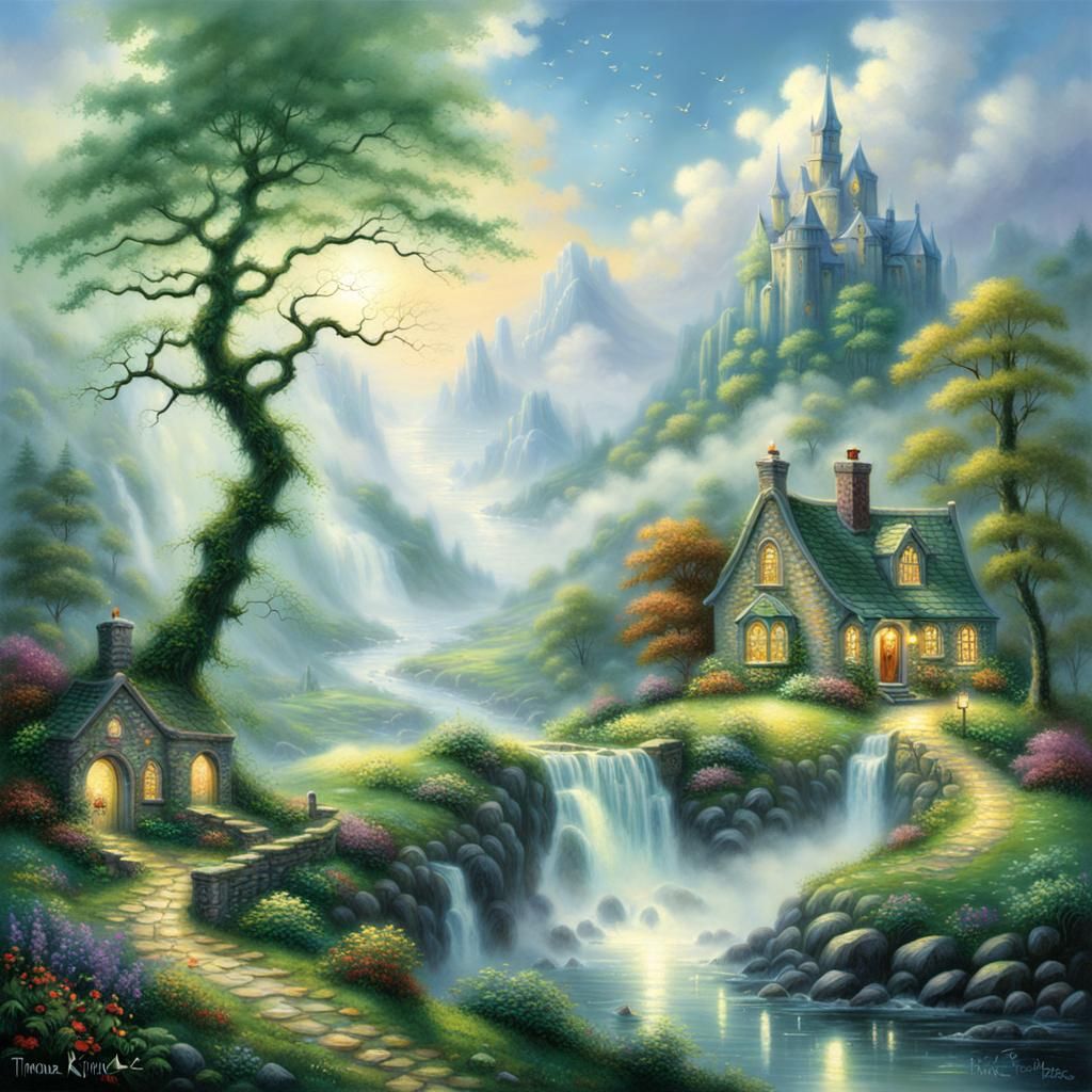 Ethereal Irish Landscape in Kinkade Style