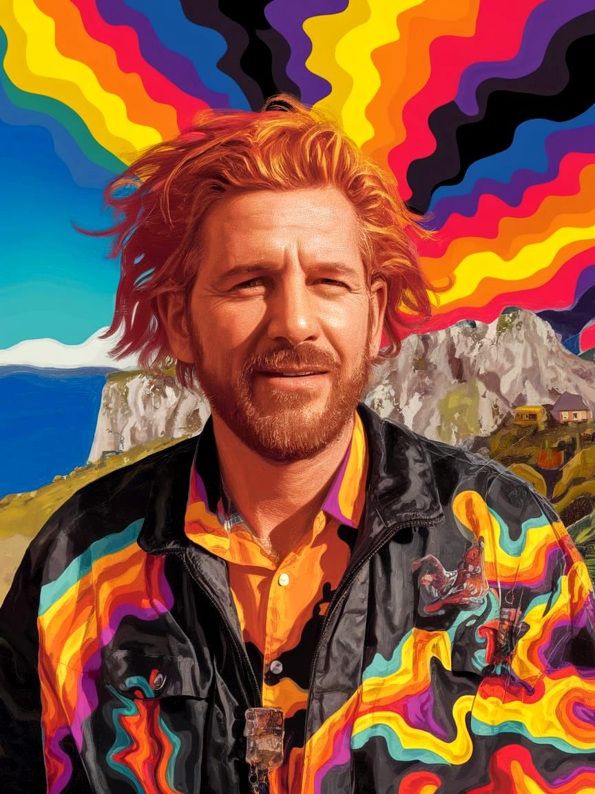 Flamboyant Jim Morrison in Retro-Futuristic Landscape