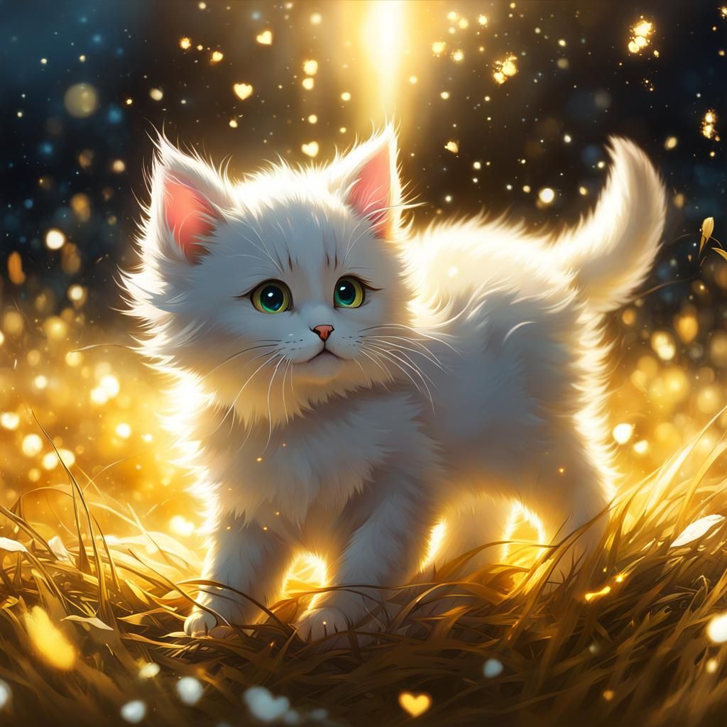 Chibi Kitten in Bioluminescent Heart-Field