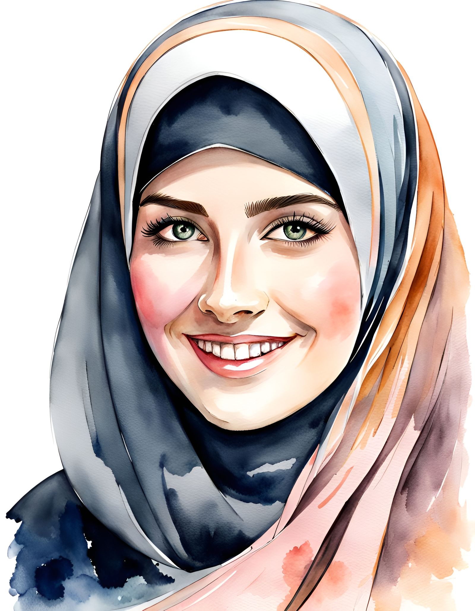 Beautiful Woman in Niqab, Watercolor Sketch Style