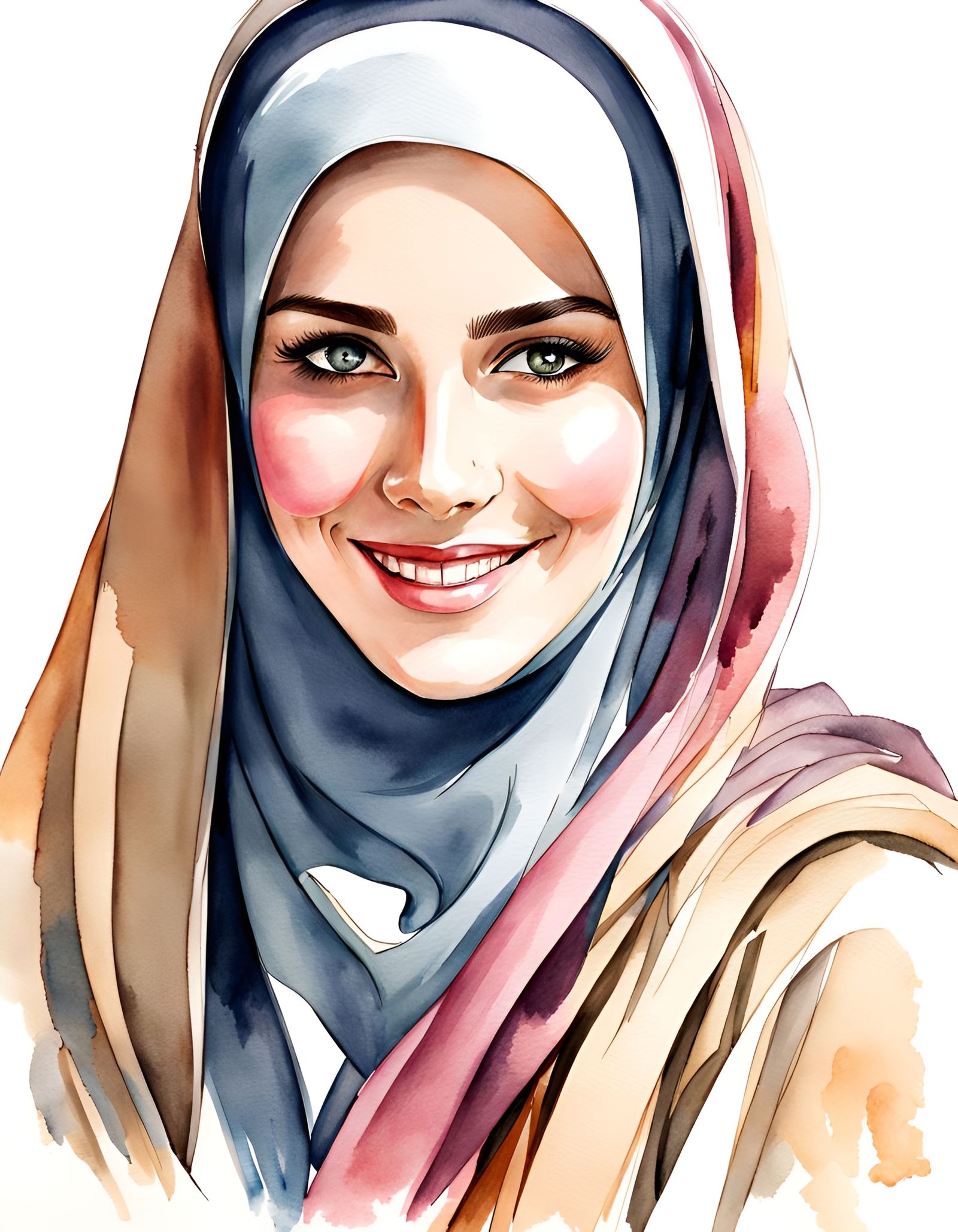 Beautiful Woman in Niqab Smiling: Watercolor Sketch