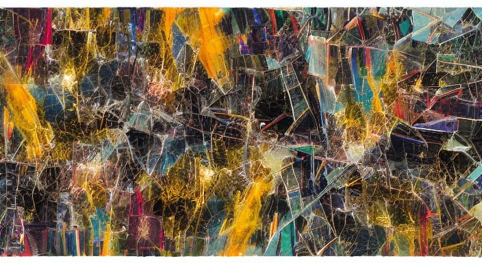 Abstract Expressionist Cityscape with Shattered Glass