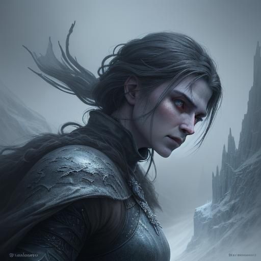 Frostpunk Barbarian Woman with Frost Sword