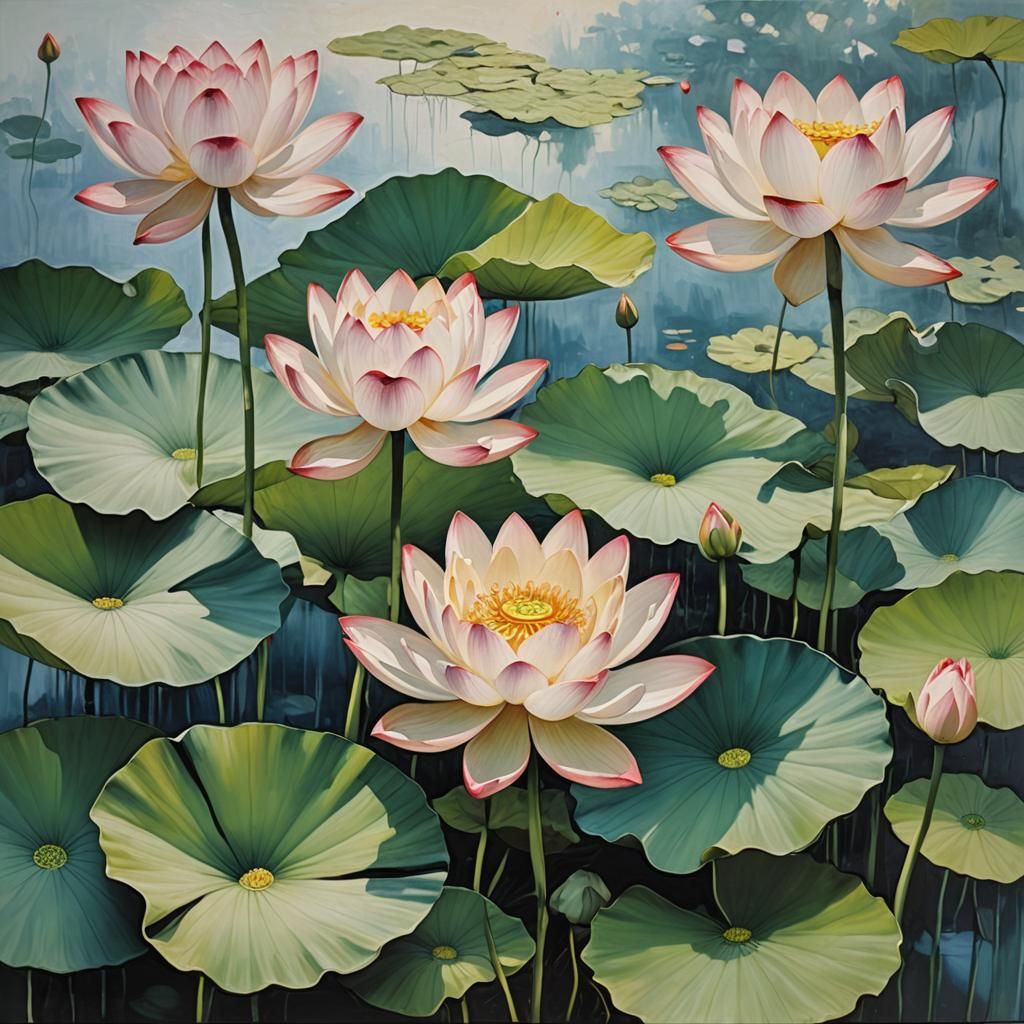 Sectional oil painting lotus