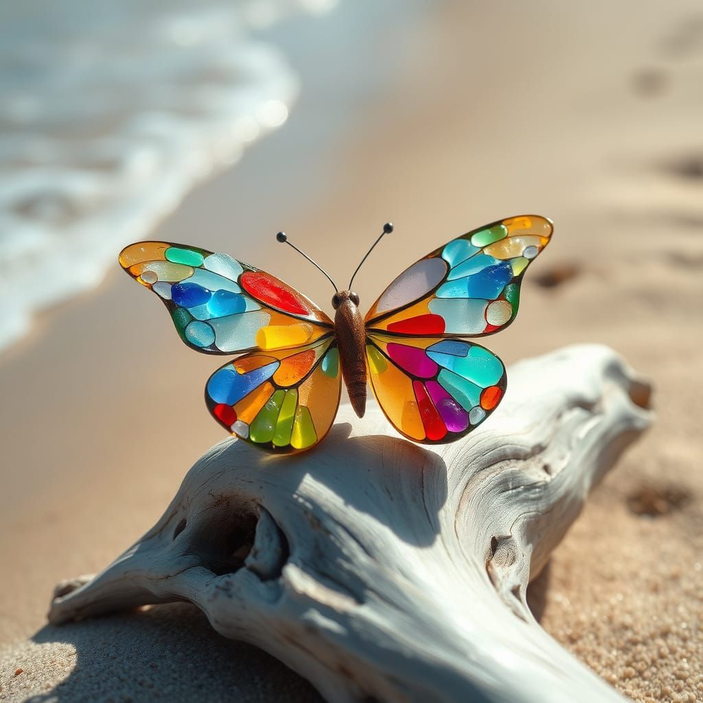 Sea Glass Butterfly on Driftwood