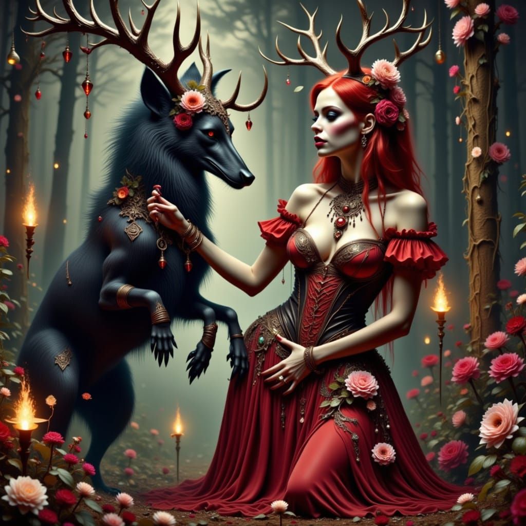 Lilith as Gypsy Fortune Teller with Wolves