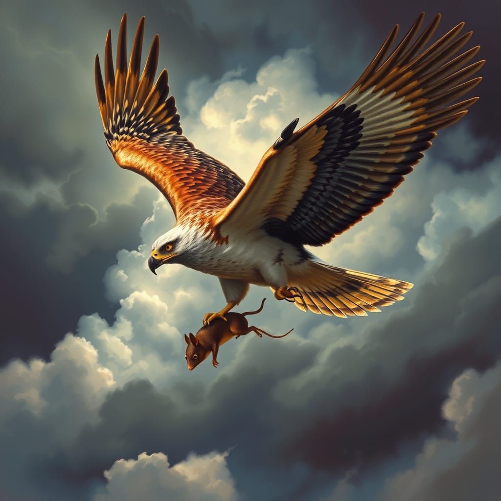 Majestic Hawk Soaring Through Stormy Sky