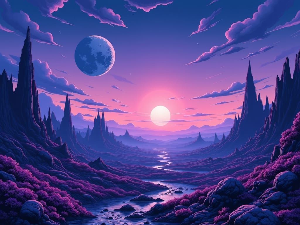 Epic Alien World in Dark, Moody Lighting