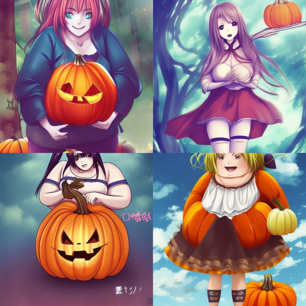 Whimsical Pumpkin Woman in Anime Style