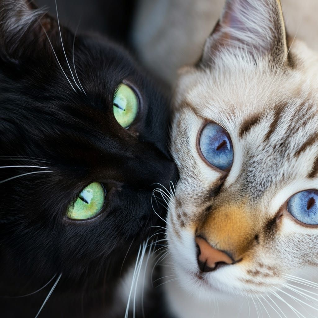 Two Feline Faces in Extreme Closeup
