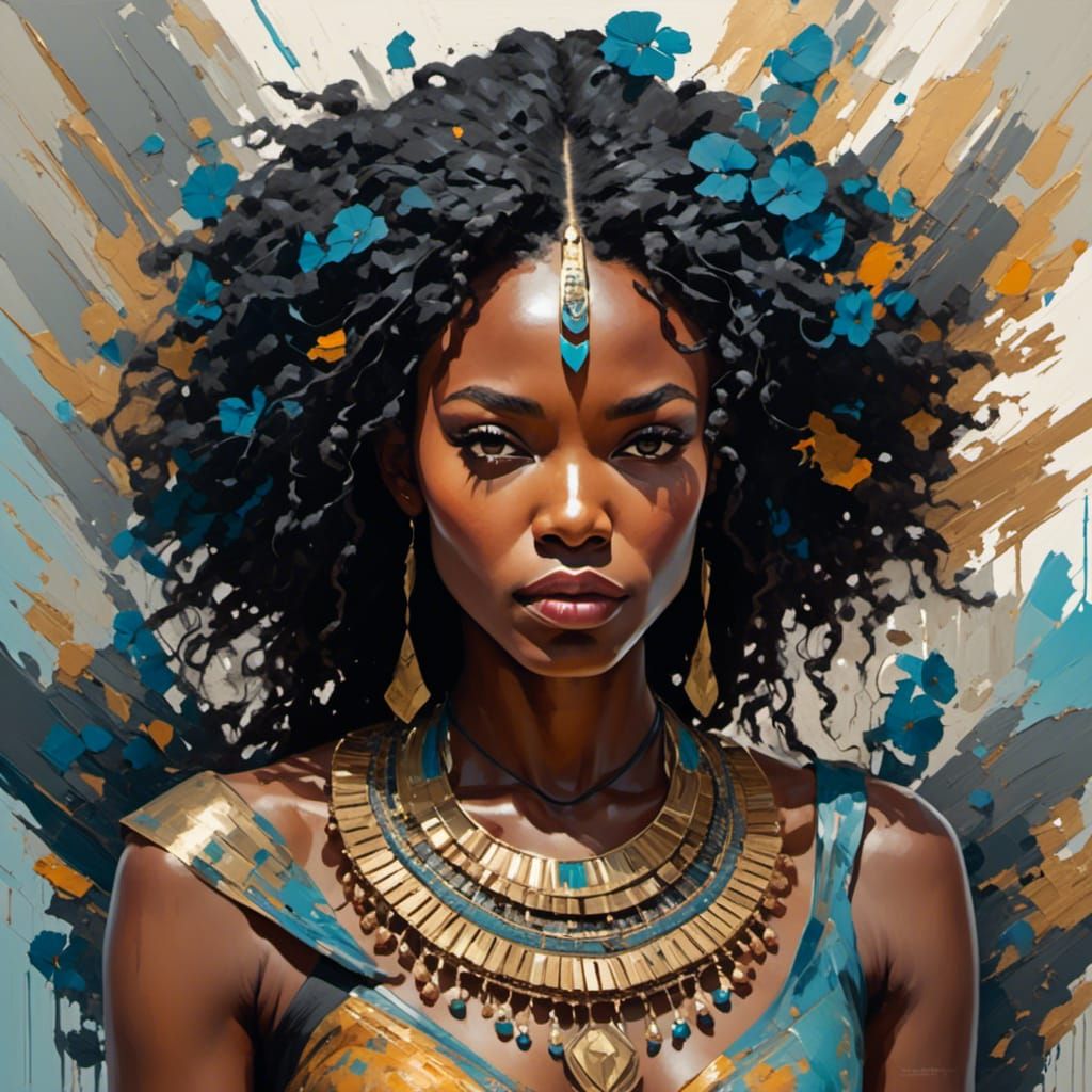 Gorgeous Nigerian Girl Portrait in Impasto Watercolor